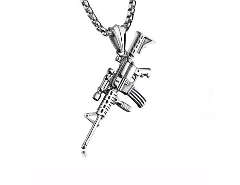 Titanium Steel Personality Machine Gun Necklace Hip Hop Men and Women's Bungee Pendant 98K Sniper Gun Necklace Pendant - 24 Inch