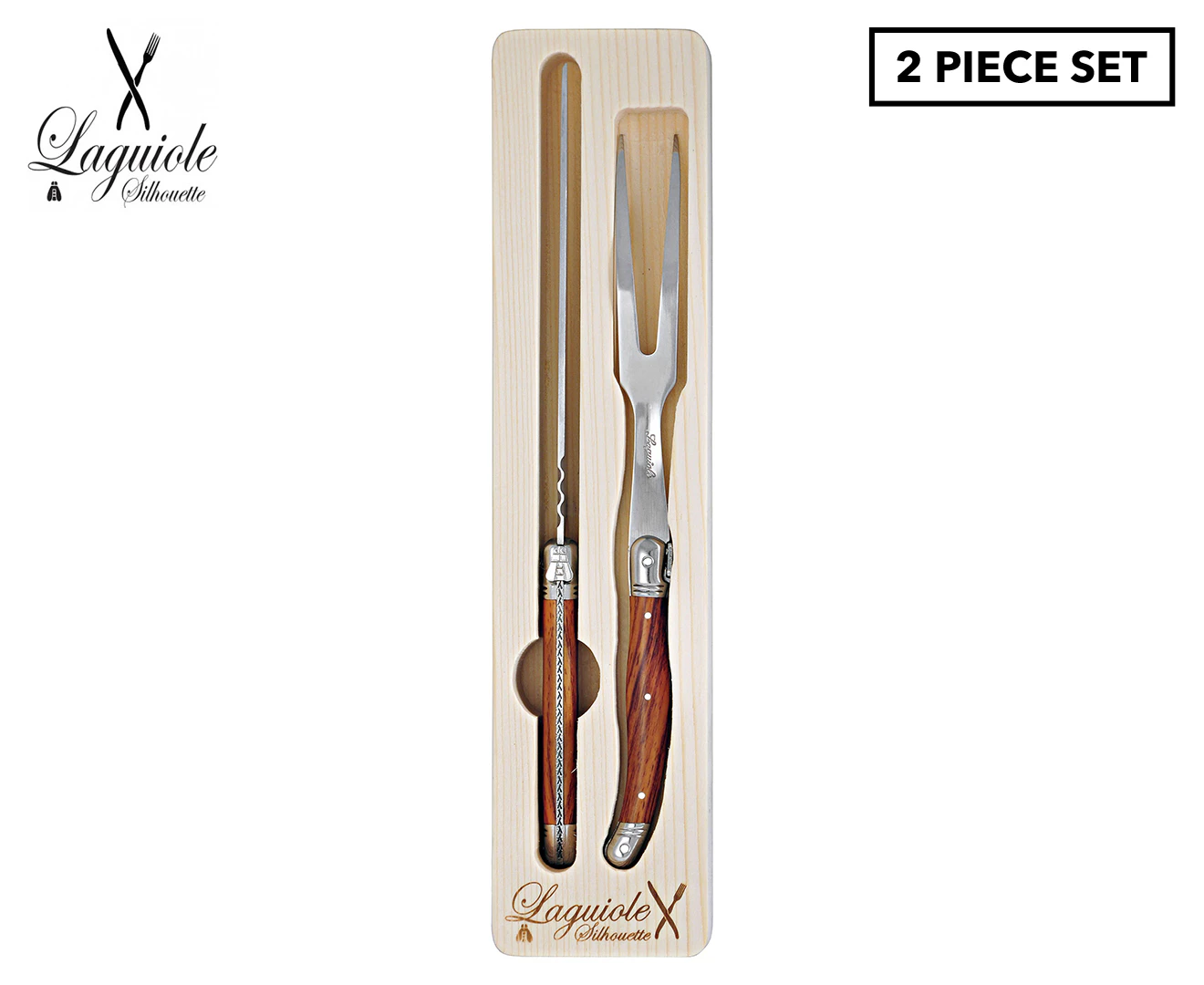 2pc Laguiole Silhouette Stainless Steel Carving Knife/Fork Set Wooden Brown