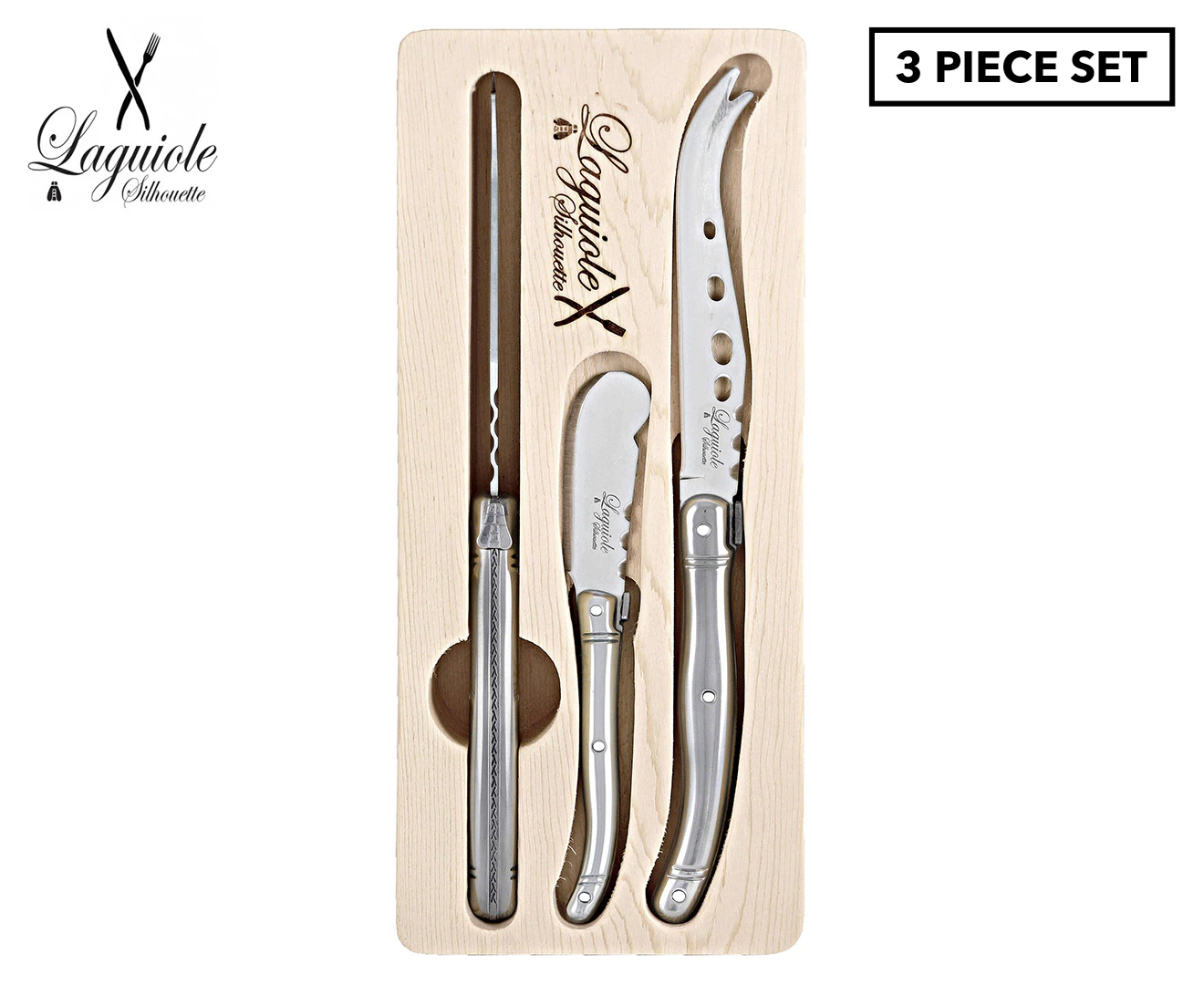 3pc Laguiole Silhouette Stainless Steel Cheese/Pate Knife Set Utensils Silver