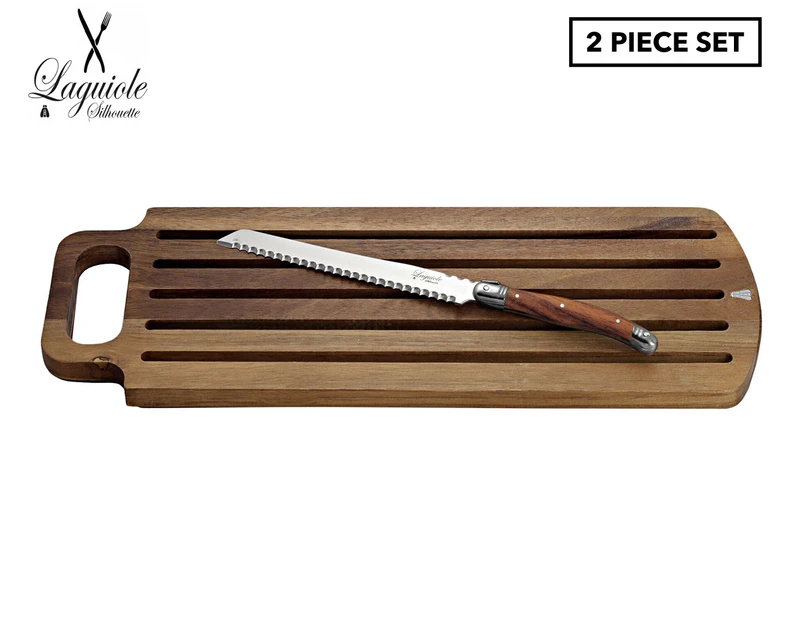 Laguiole Silhouette Premium 2-Piece Acacia Bread Board & Knife Set - Wooden