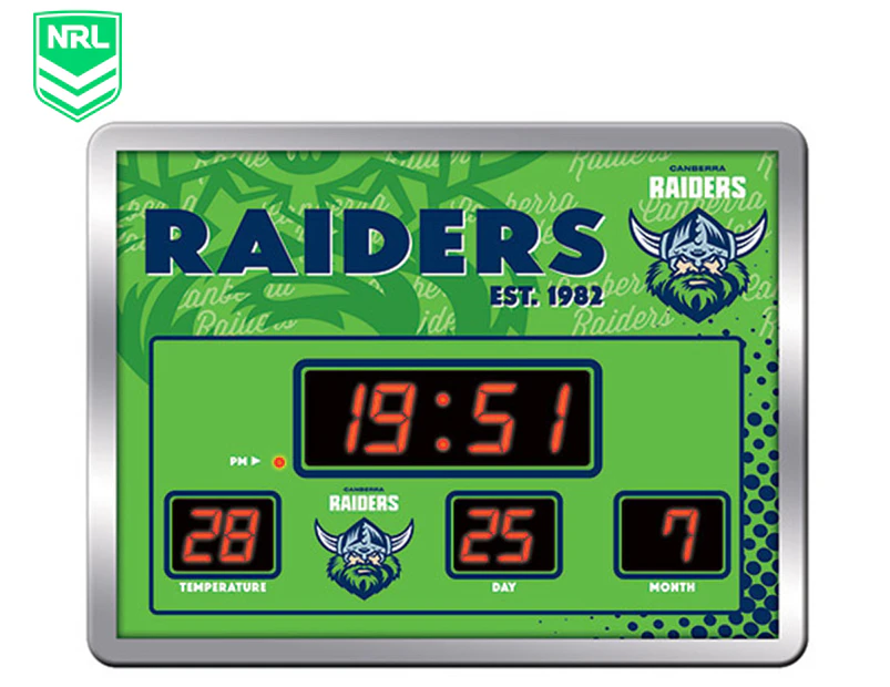 NRL Canberra Raiders Glass Scoreboard LED Clock