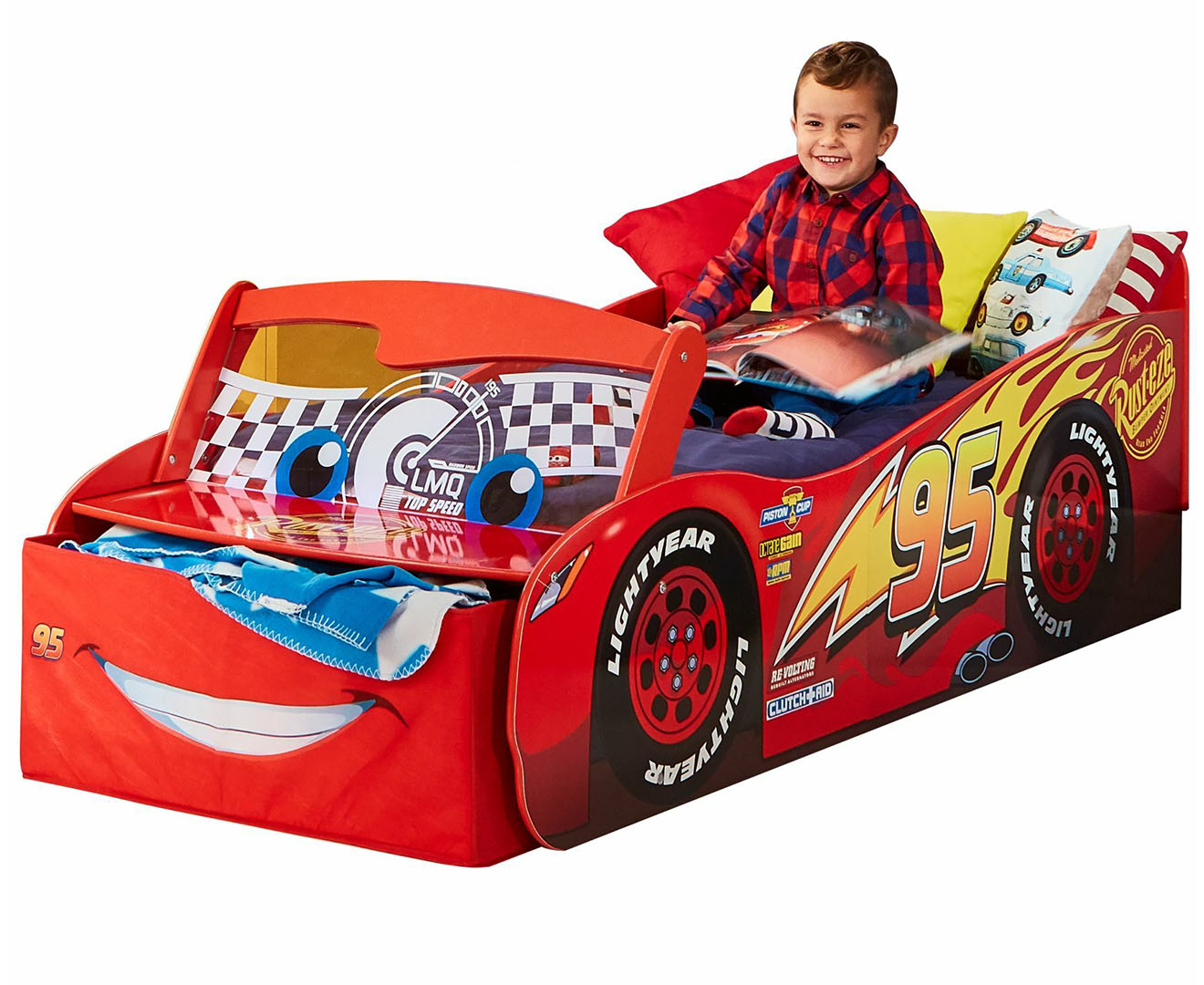 cars bed with toy box