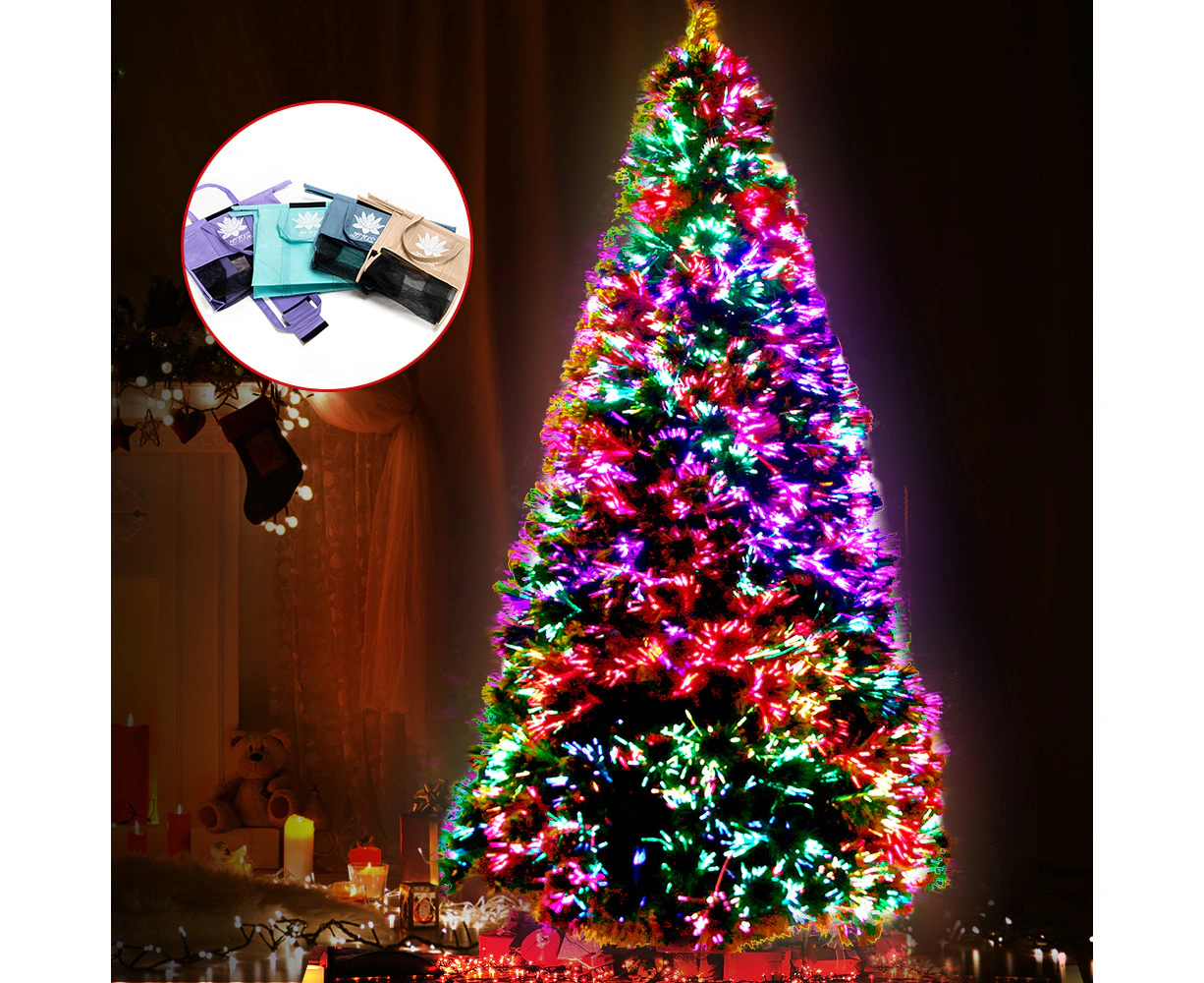 Jingle Jollys 2.4M LED Christmas Tree Xmas Multi Colour Lights Fibre Optic Decorations 8FT Bonus Bag