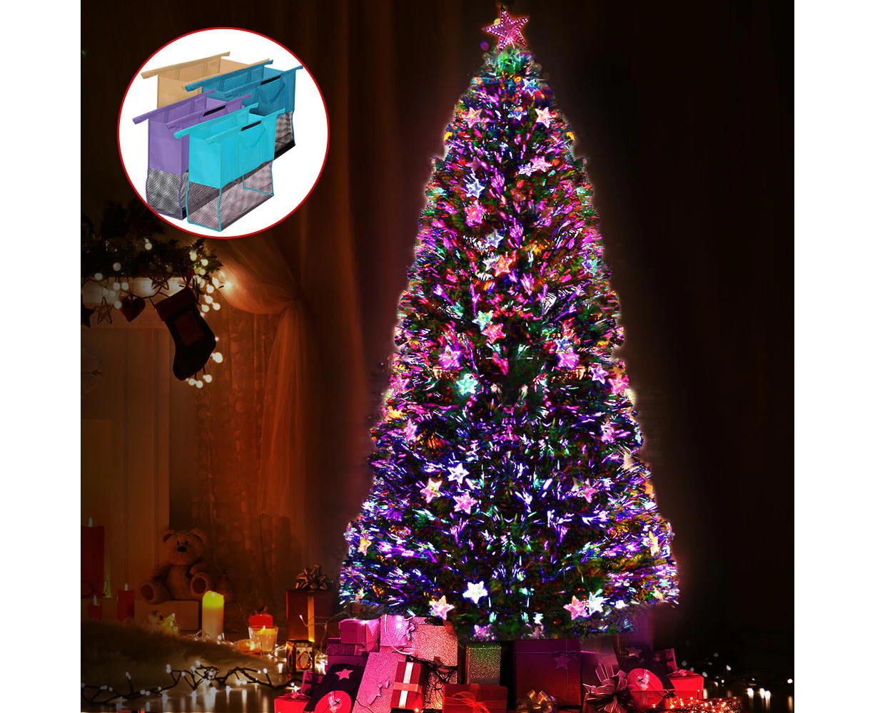 Jingle Jollys 2.4M 8FT LED Christmas Tree Xmas Fibre Optic Multi Colour Lights Bonus Bag