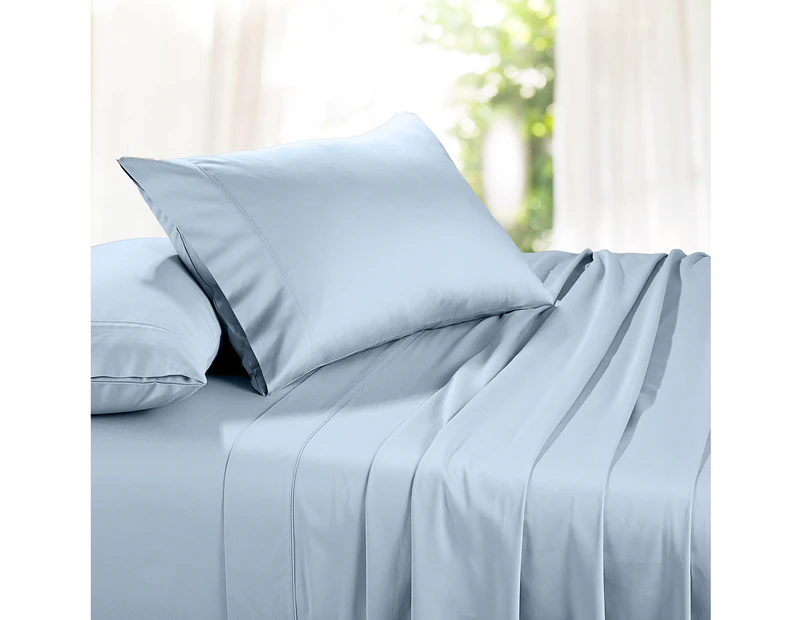 1500TC Organic Cotton Rich Sheet Set Fitted Flat Sheet Pillow Case Blue