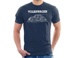 Official Volkswagen Beetle White Technical Diagram Men's T-Shirt - Navy Blue