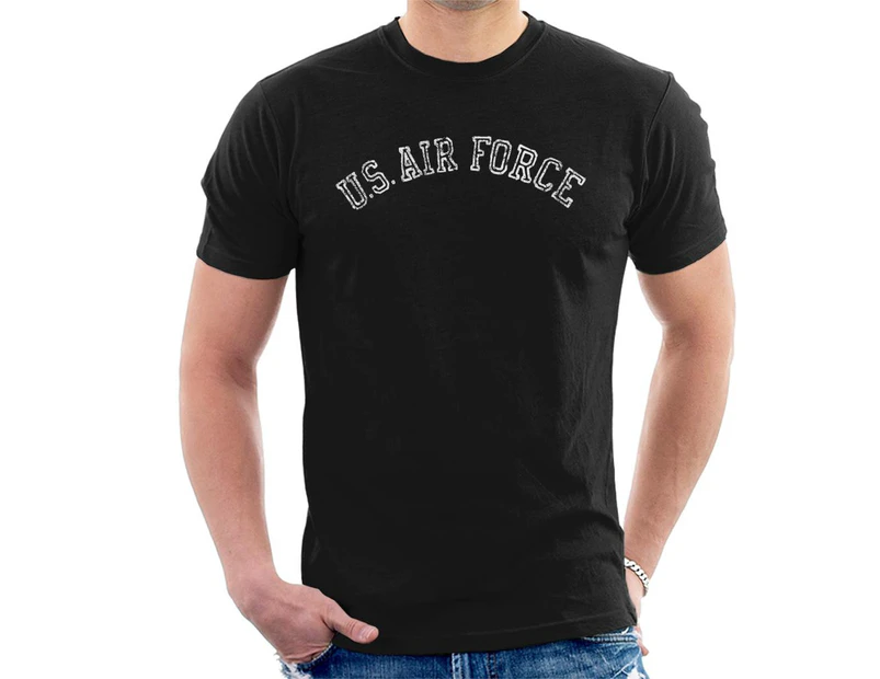 US Airforce Training White Text Distressed Men's T-Shirt - Black