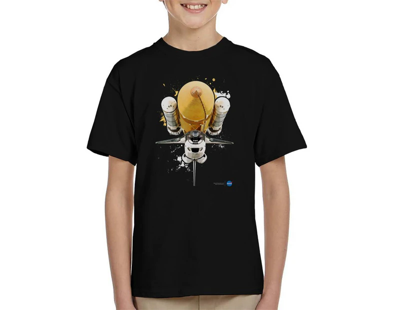 NASA Atlantis Shuttle Paint Splatter Kid's T-Shirt - Black