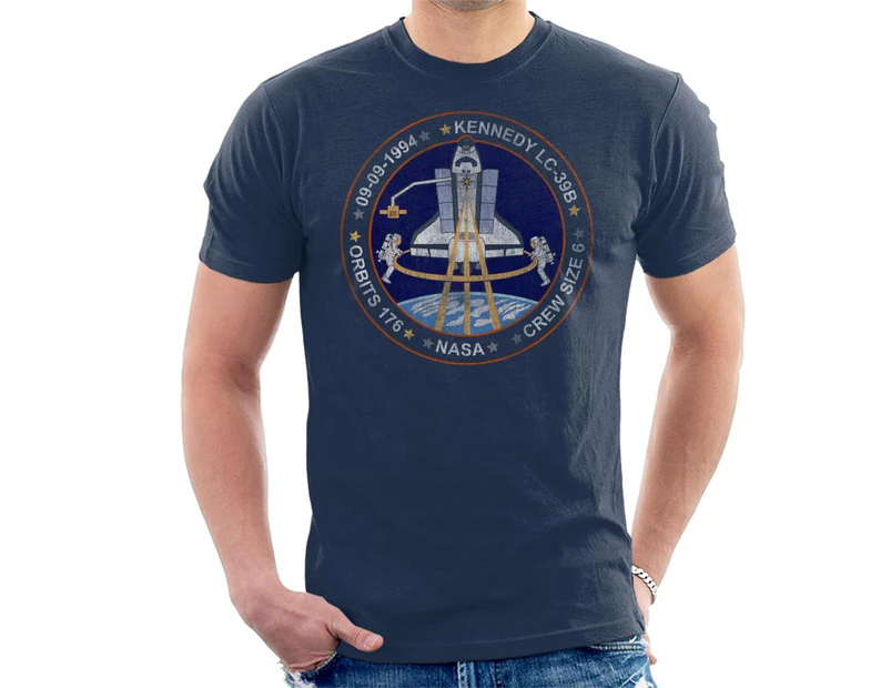 NASA STS 64 Discovery Mission Badge Distressed Men's T-Shirt - Navy Blue