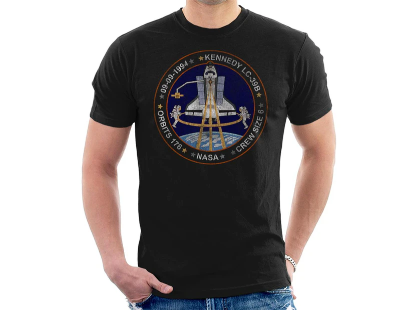 NASA STS 64 Discovery Mission Badge Distressed Men's T-Shirt - Black