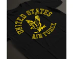 US Airforce Eagle Yellow Text Men's T-Shirt - Black