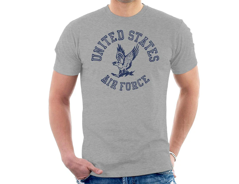 US Airforce Eagle Navy Blue Text Men's T-Shirt - Heather Grey