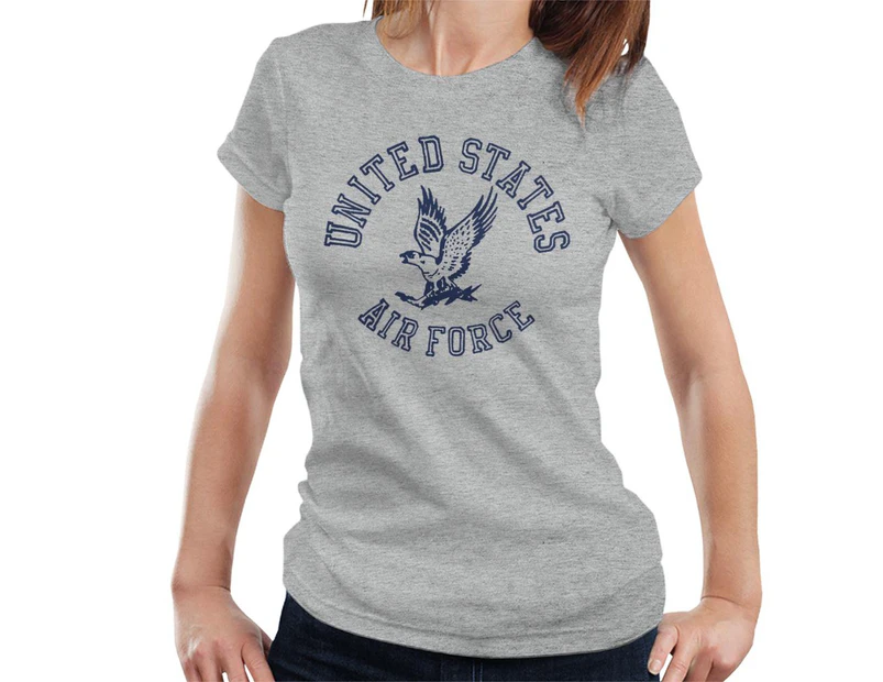 US Airforce Eagle Navy Blue Text Women's T-Shirt - Heather Grey