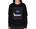 NASA Logo And Shuttle Christmas Knit Pattern Women's Sweatshirt - Black