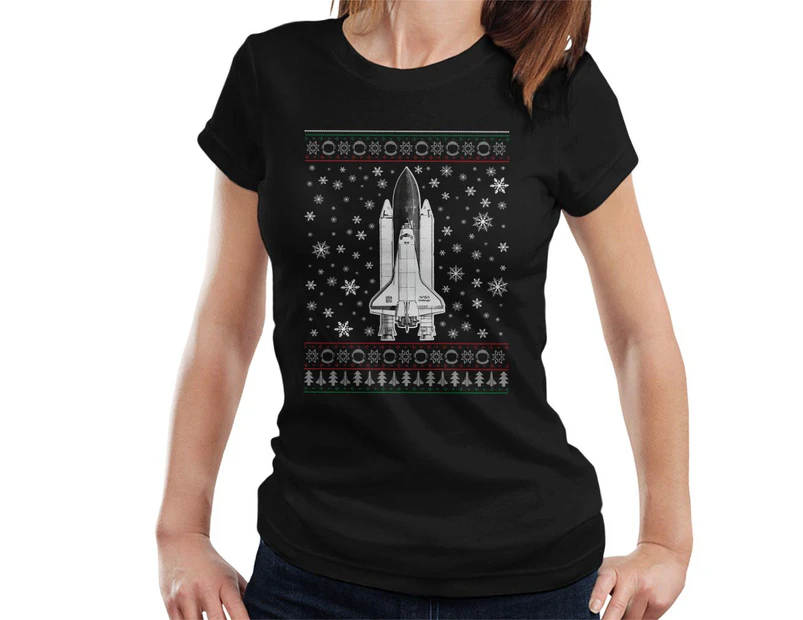 NASA Challenger Shuttle Christmas Knit Pattern Women's T-Shirt - Black