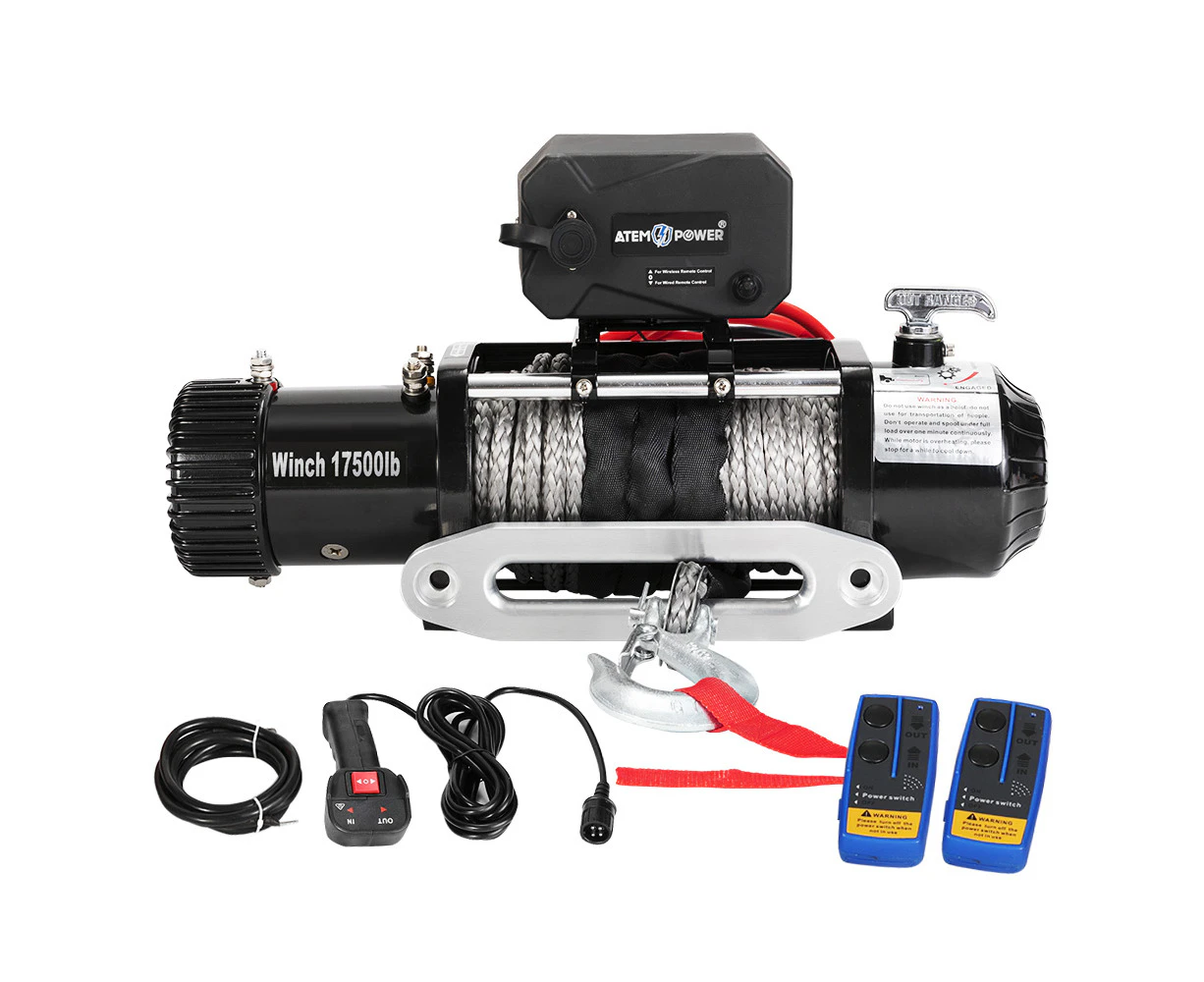 ATEM POWER 17500LBS Wireless 12V Electric Winch Synthetic Rope 4WD 4x4 Recovery 12000lb