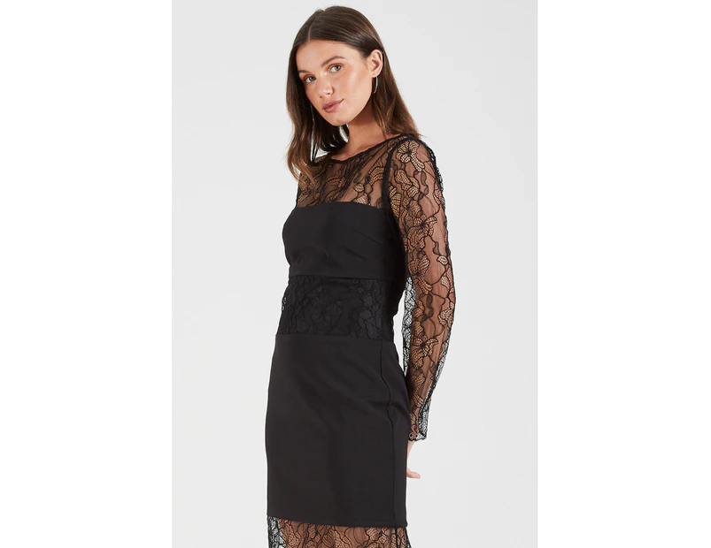 COOPER ST Dolce Panelled Lace Dress in Black
