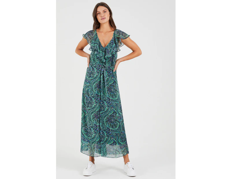 COOPER ST Fleetwood Frill Sleeve Jumpsuit in Green