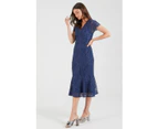 COOPER ST Avery Fitted Lace V-Neck Dress in Blue