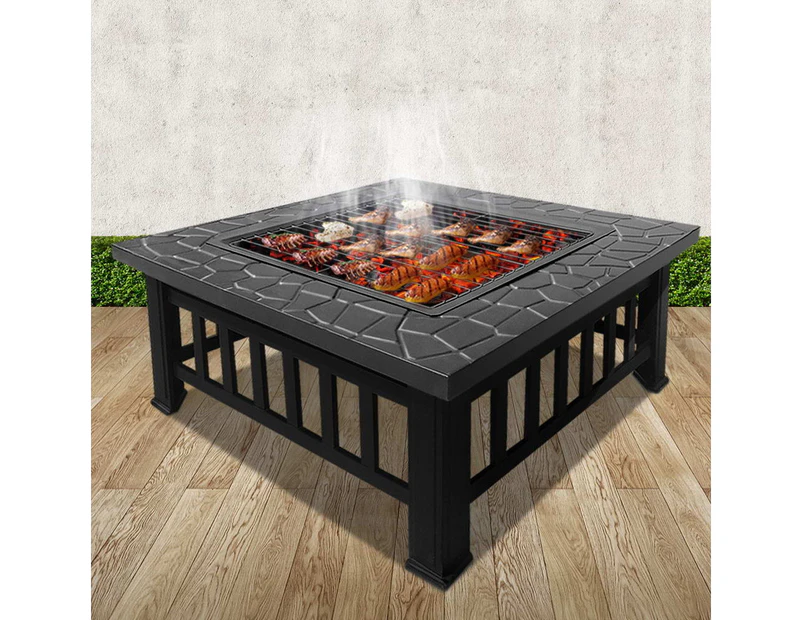 Grillz Outdoor Fire Pit BBQ Table Grill Garden Wood Burning Fireplace Stove