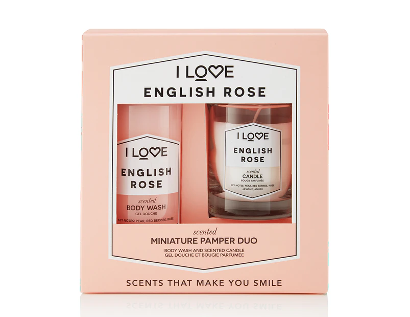 I Love English Rose Mini Body Wash & Candle Pamper Duo Set