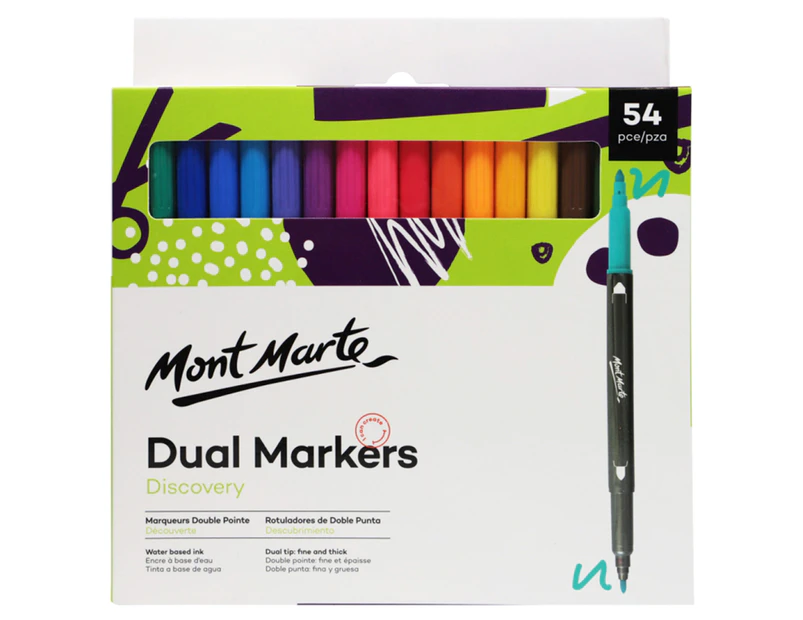 Mont Marte Discovery Dual Art Fine & Brush Tip Markers 54-Pack