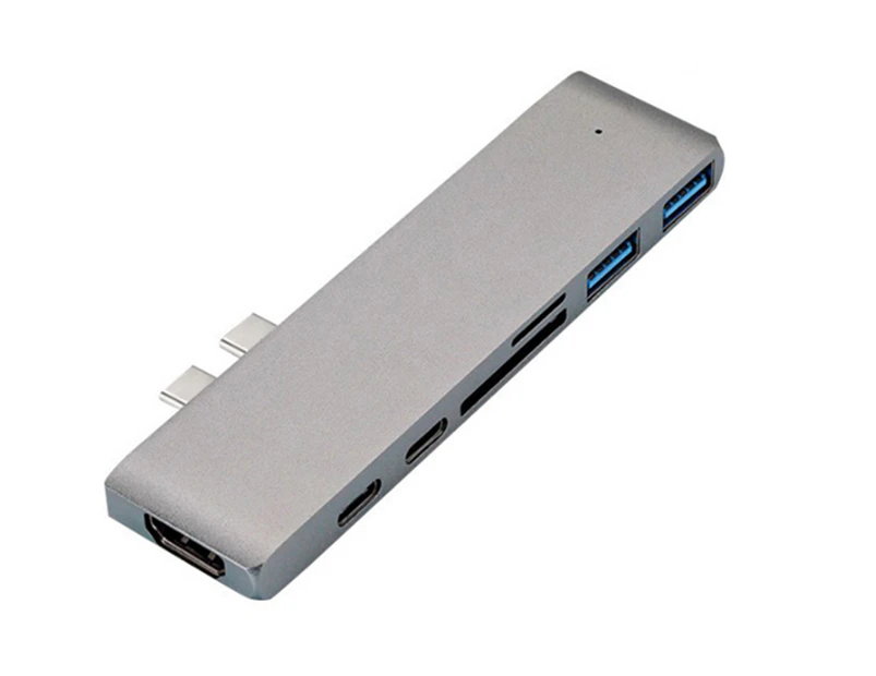 USB C To HDMI VGA Adapter Double-head Type-c HUB To HDNI 4k Hub Reader Type-c Docking Station Lightning 3 Interface-Silver