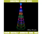 Christmas 190cm Cone Tree 198 LED Digitally Animated 24 Functions Multi Colour