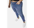 INDIGO TONIC Women's Alison Curve Distressed Skinny Ankle Jean in MID WASH