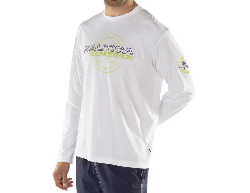 Nautica Men's Competition Ghosted Long Sleeve Tee / T-Shirt / Tshirt - Bright White