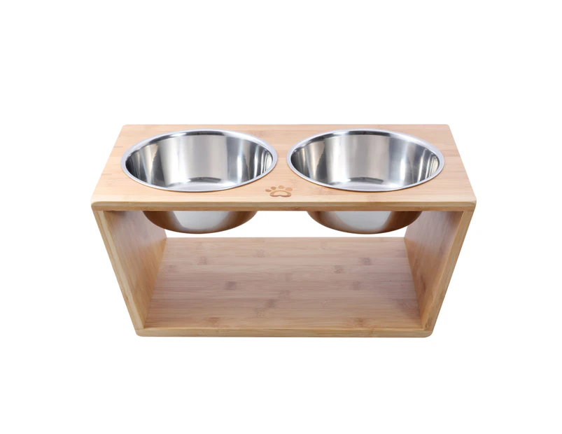 Charlie's Natural Bamboo pet feeder with 2 stainless steel bowls - Large
