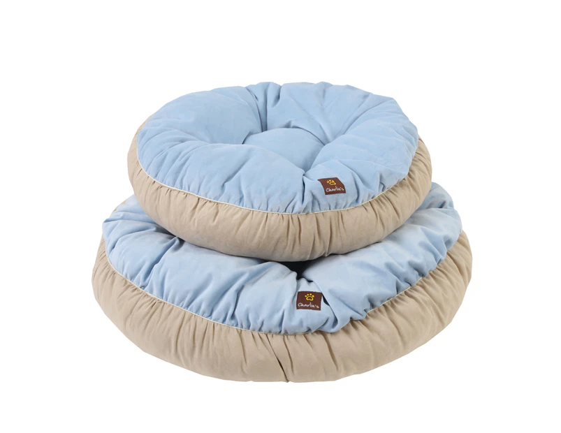Charlie's Pet Round Cushion Bed 60cm Light Blue/Cream