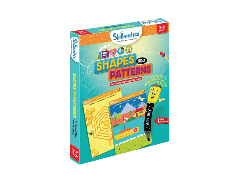 Skillmatics Shapes And Patterns - Kids Foundational Skills - Write & Wipe Educational Games For Children