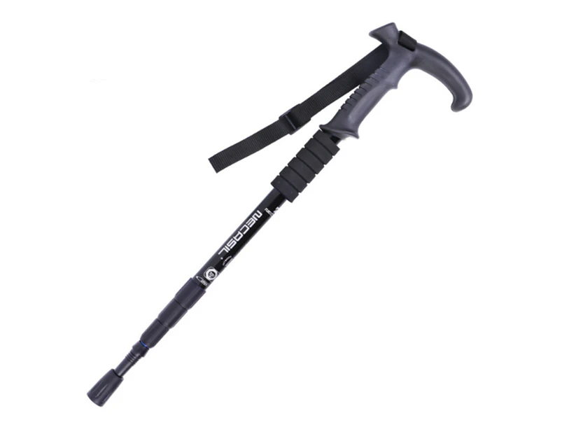 Adjustable Anti Shock Strong Lightweight Aluminum 4 Section Curved Handle Hiking Poles for Walking or Trekking-Black