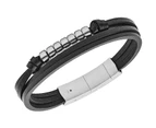 Fossil Men's Multi-Strand Black Leather Bracelet, Silver, One Size Jf03001040
