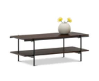 Minimalistic Rectangular Coffee Table with Dual Shelf in Dark Walnut Wood & Black Frame