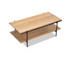 Minimalistic Rectangular Coffee Table with Dual Shelf in Natural Oak Wood & Black Frame