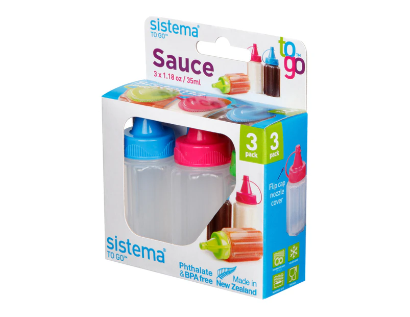 Sistema To Go Mini Sauce Bottles Set of 3 with Coloured Lids