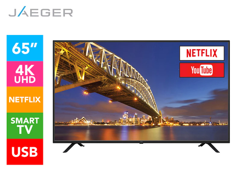 JAEGER 65" 4K Ultra HD LED Smart TV w/ Netflix & YouTube