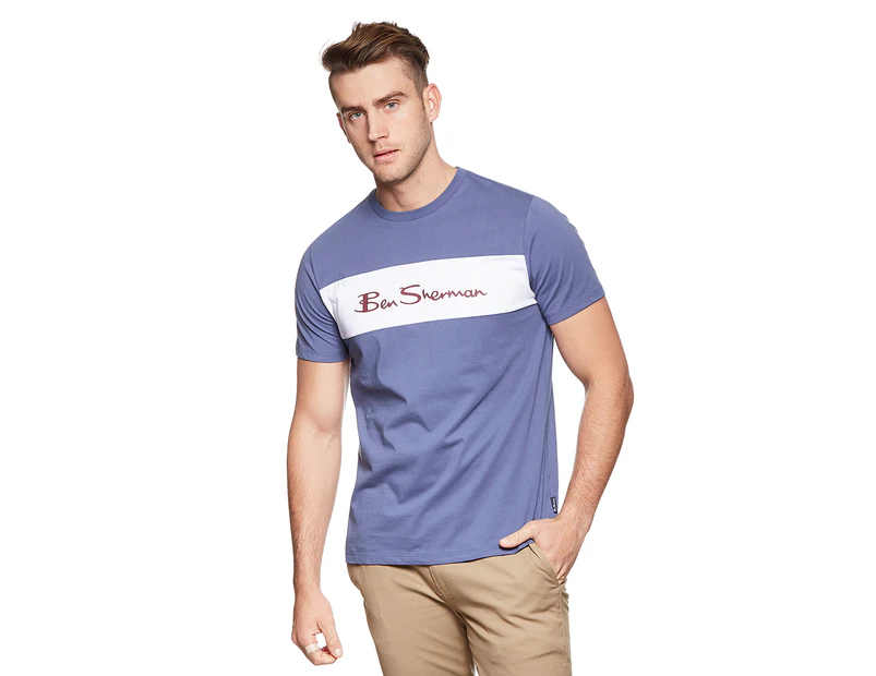 Ben Sherman Men's Cut & Sew Chest Branded Tee / T-Shirt / Tshirt - True Navy