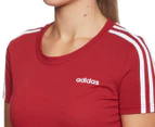Adidas Women's Essentials 3-Stripe Slim Tee / T-Shirt / Tshirt - Active Maroon/White