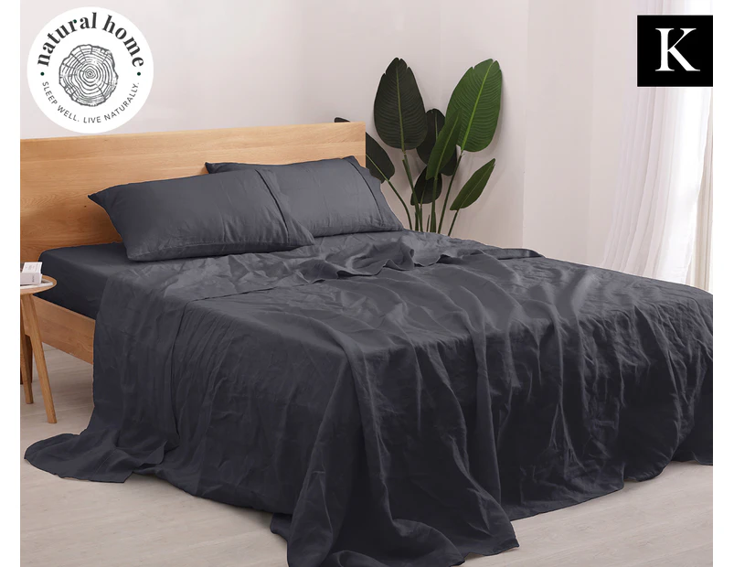 Natural Home Linen King Bed Sheet Set - Charcoal