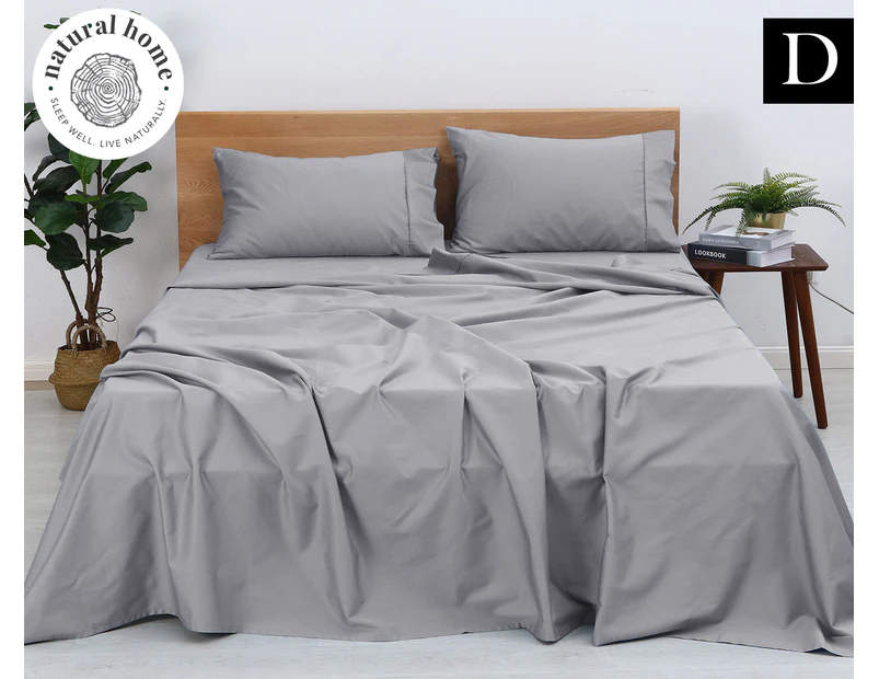 Natural Home Organic Cotton Double Bed Sheet Set - Silver