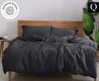 Natural Home Linen Queen Bed Quilt Cover Set - Charcoal