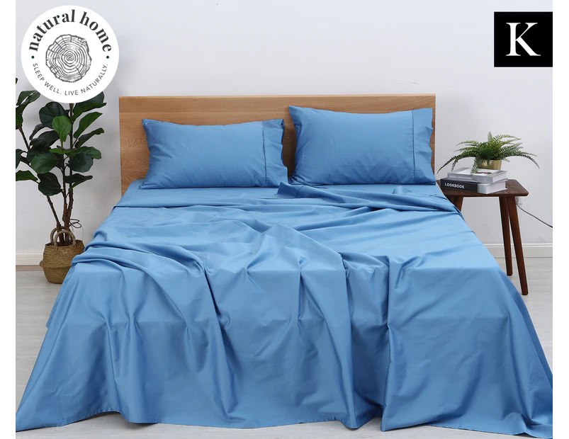 Natural Home Organic Cotton King Bed Sheet Set - Niagara Blue
