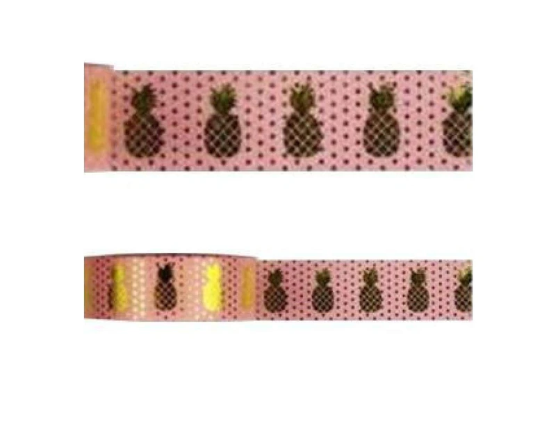 Amazing Value Foil Washi Tape - Pink Dots With Gold Foil Pineapples Design