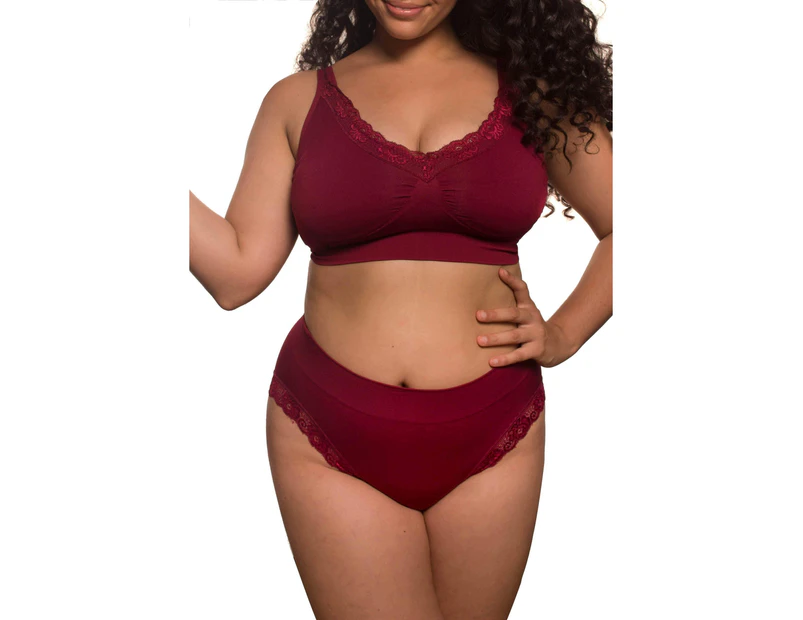 Venus Lace Double Support and Lace High Cut Brief Set - Burgundy