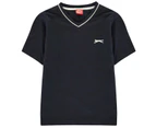 Slazenger Boys V Neck T Shirt Tee Top Junior - Navy Cotton Short Sleeve