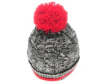 Gelert Unisex Cable Knit PomPom Beanie Hat Headwear Juniors - Black/Red