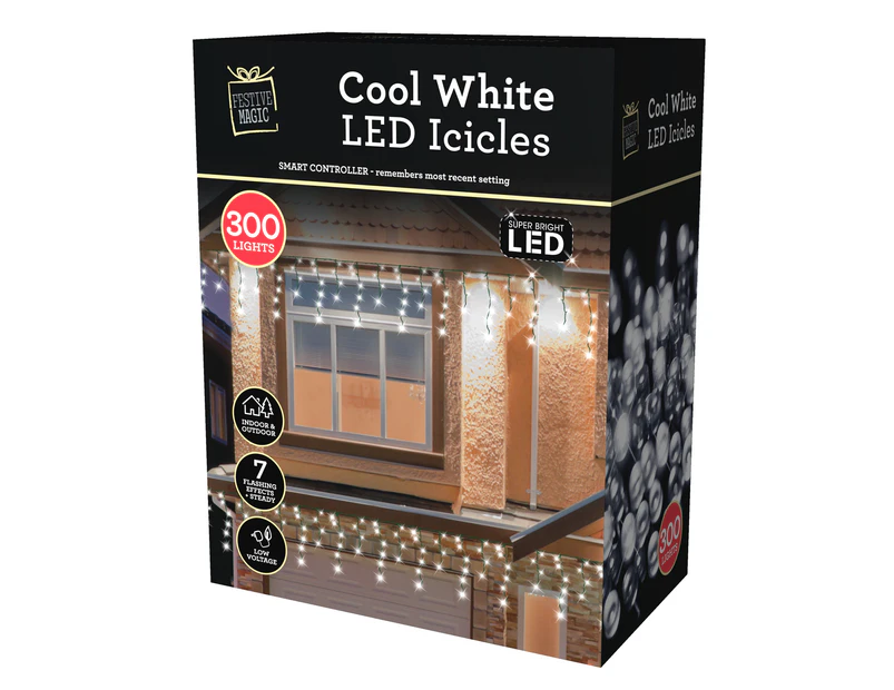 Christmas Led Icicles Flashing White 300pc